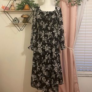 Black & White Floral Long Sleeve Dress